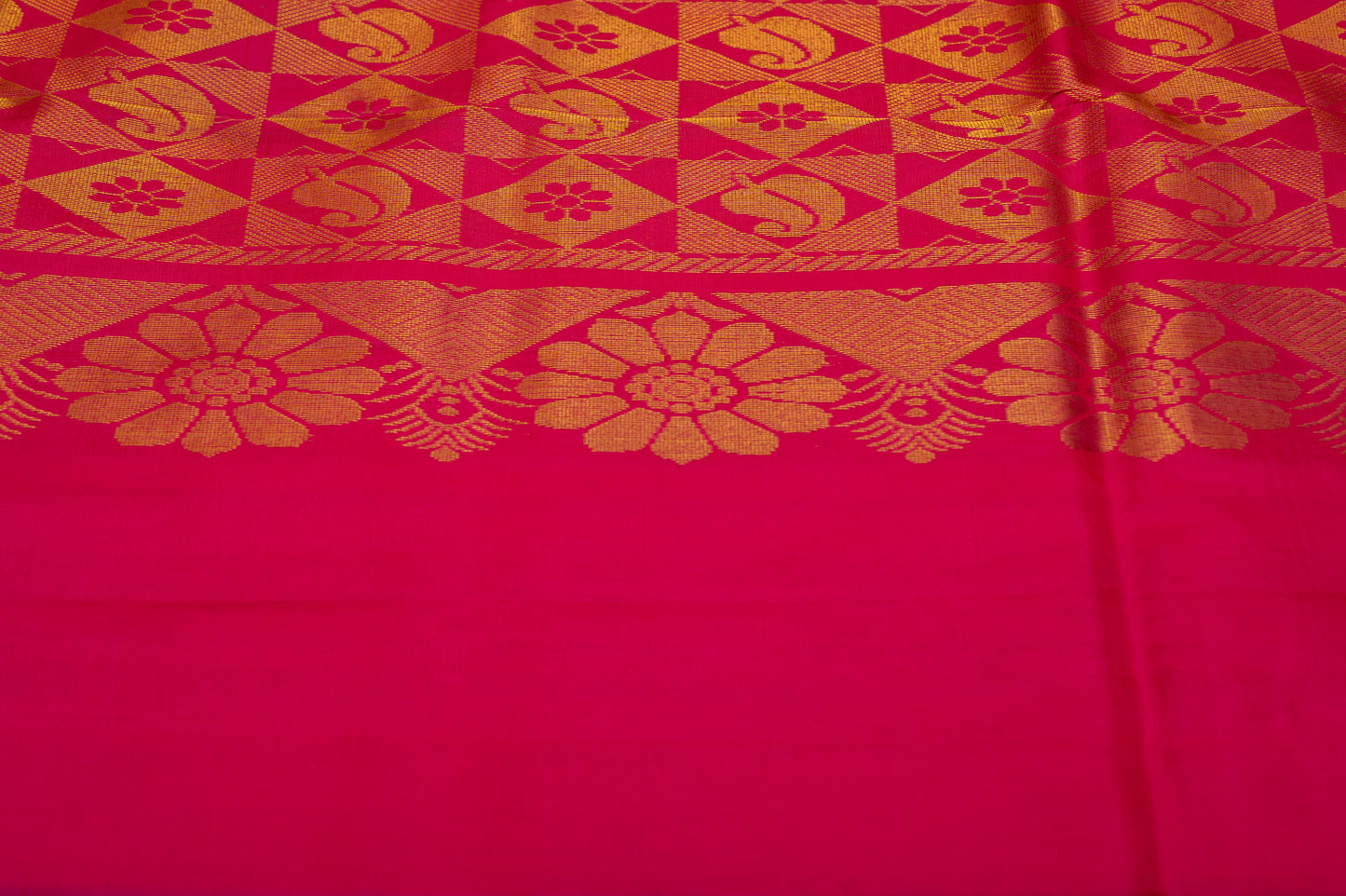 Green with Pink Border Pure Soft Silk Saree