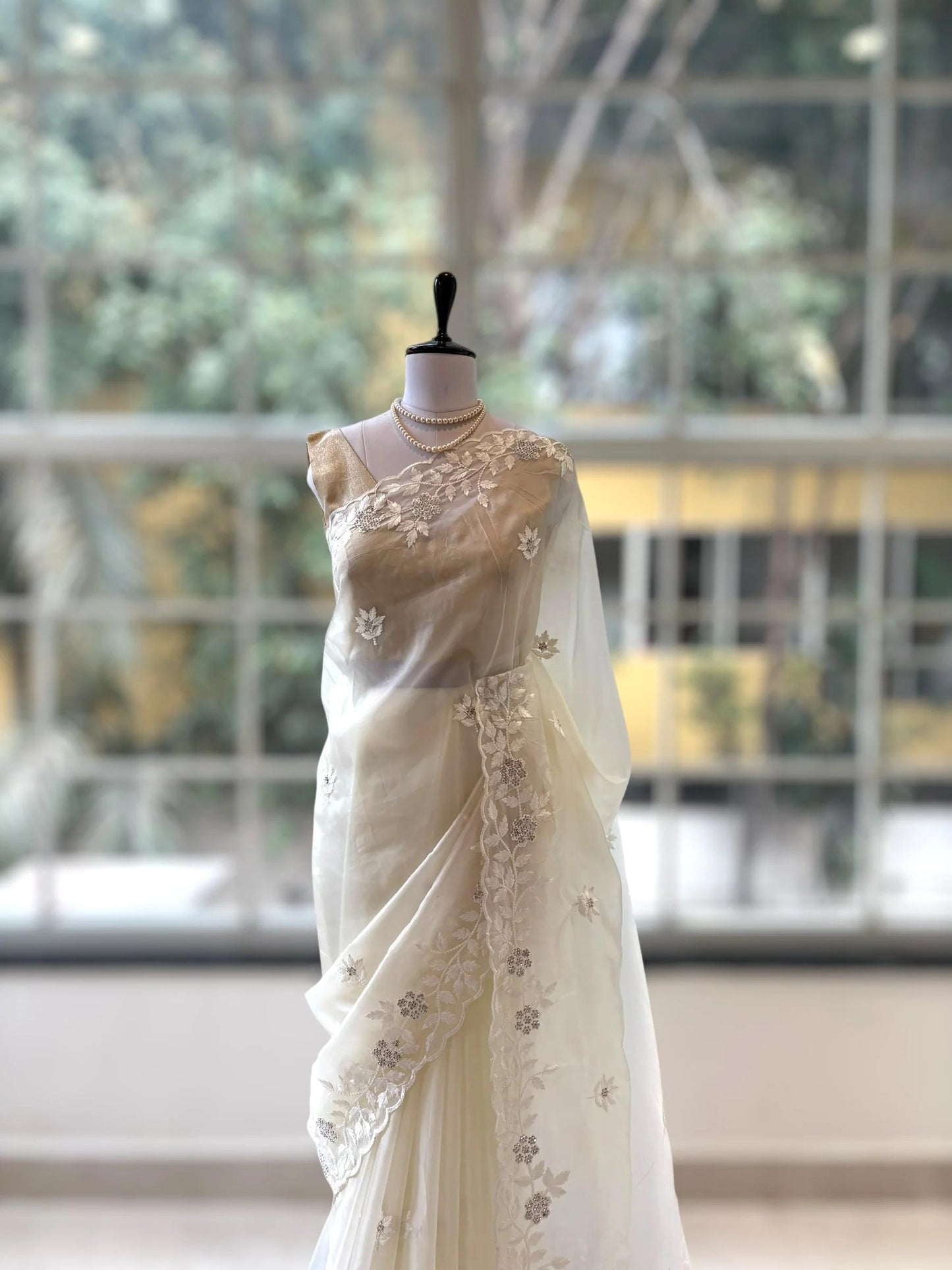 Shwetha - Pure Organza Saree with Thread & Siroski Work