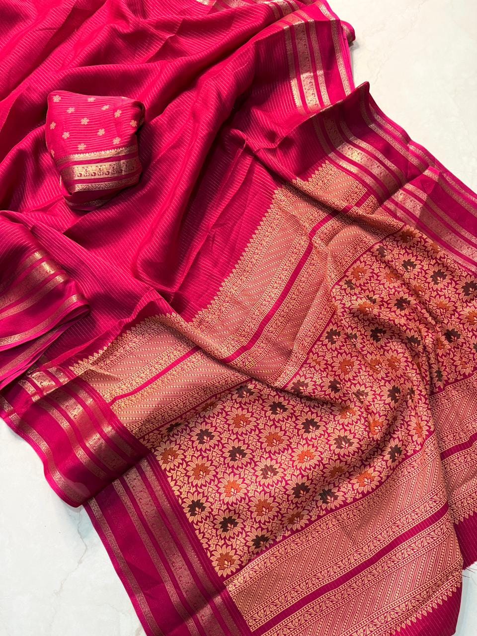 Isha - Crepe Saree with Jacquard Zari Weaving