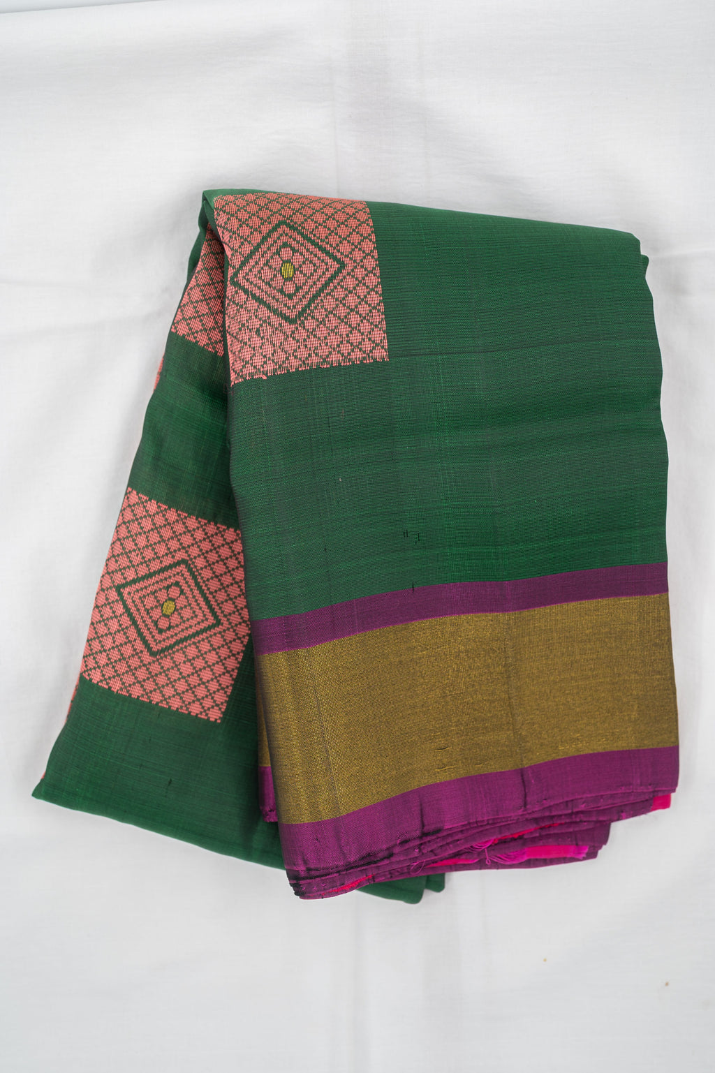 Green with Pink Border Pure Soft Silk Saree