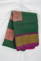 Green with Pink Border Pure Soft Silk Saree