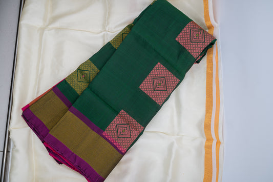 Green with Pink Border Pure Soft Silk Saree
