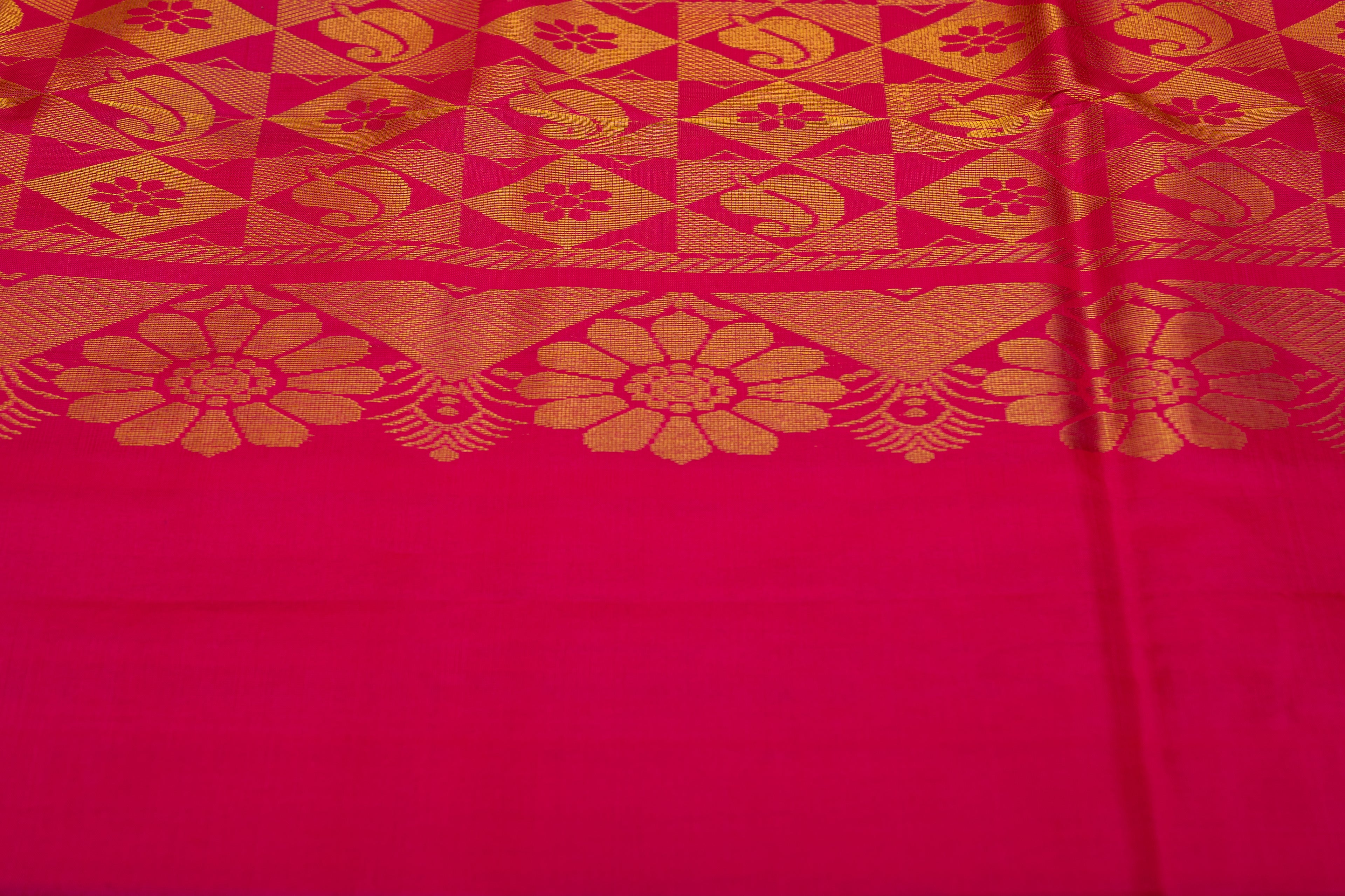 Green with Pink Border Pure Soft Silk Saree
