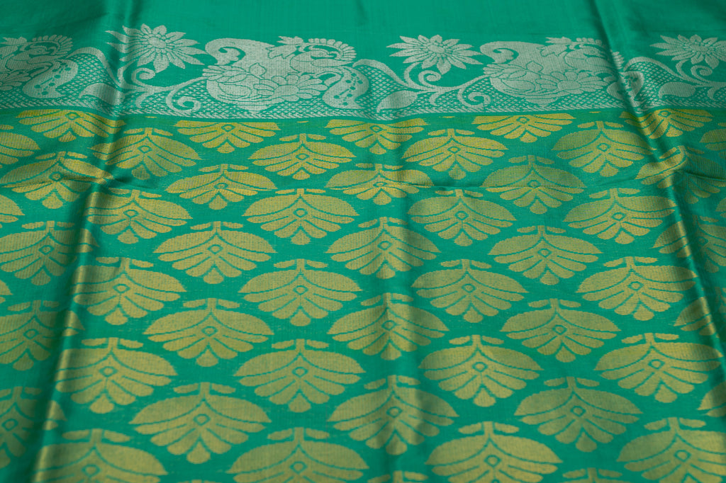 Gold with Green Border Pure Soft Silk Saree