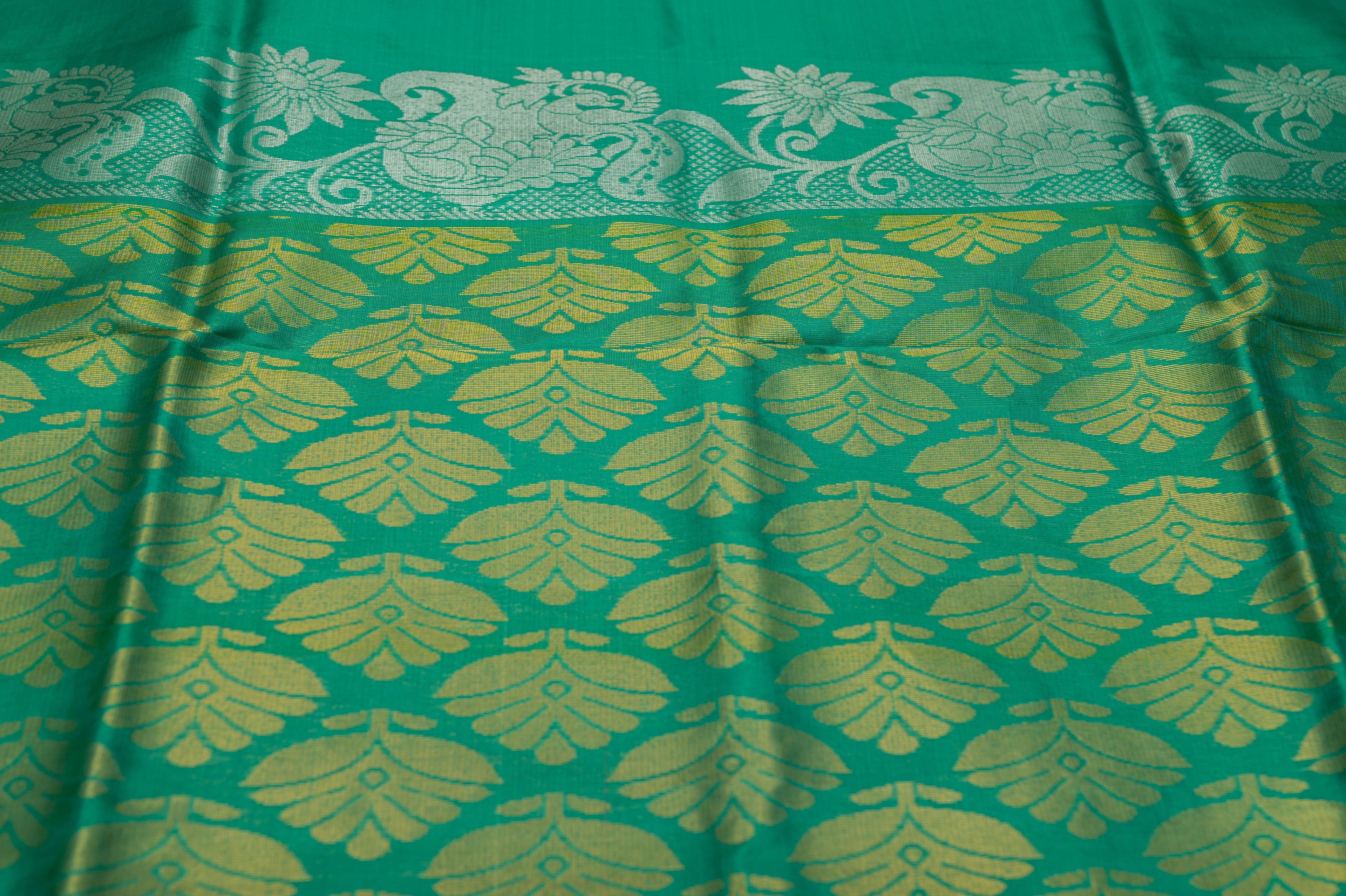 Gold with Green Border Pure Soft Silk Saree