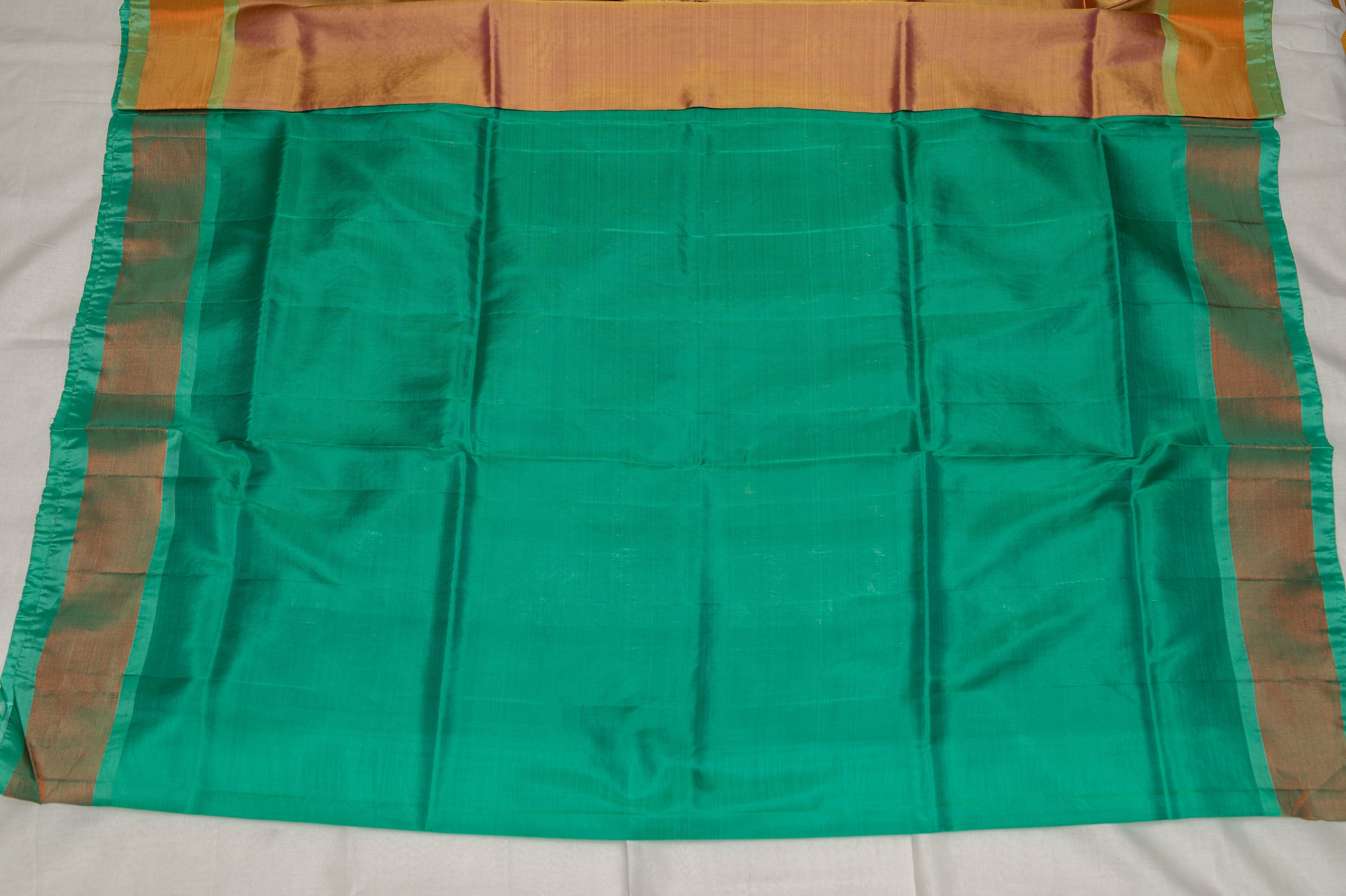 Gold with Green Border Pure Soft Silk Saree