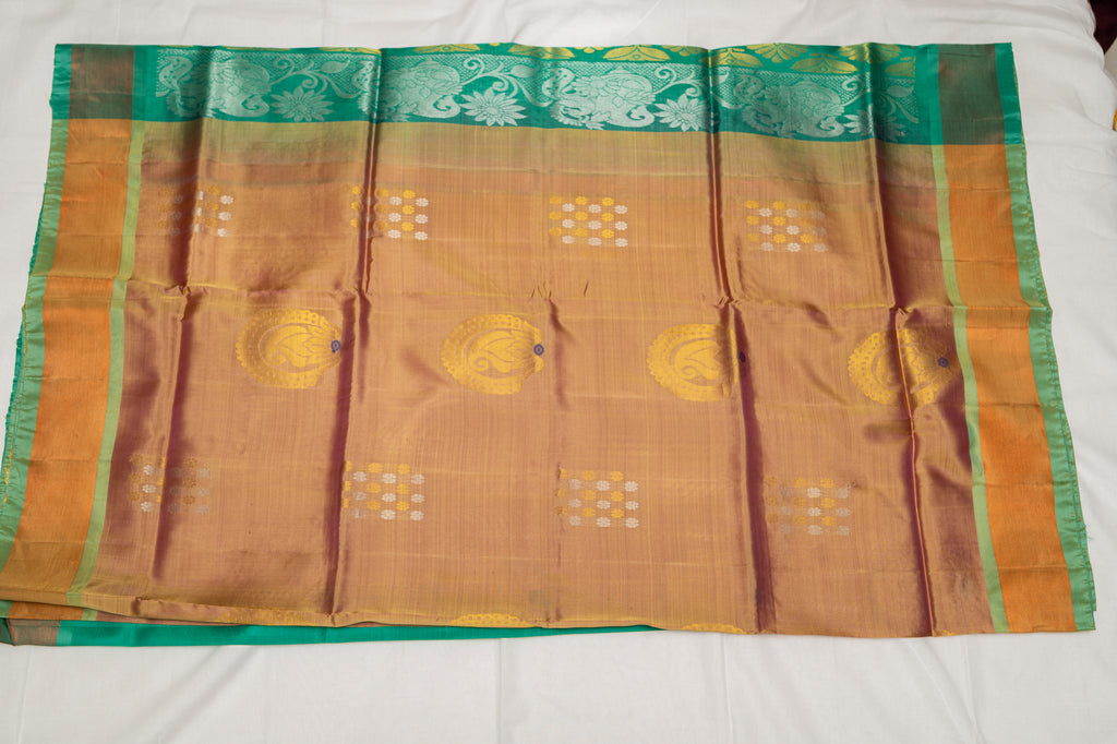 Gold with Green Border Pure Soft Silk Saree