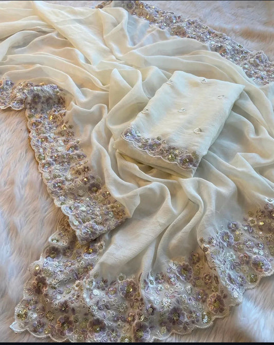 Subhadra - Silk Crush Saree with Sequin & Embroidery