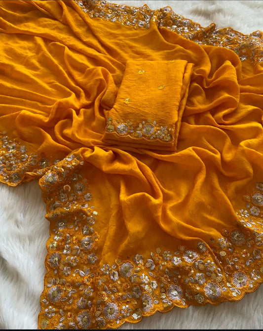 Subhadra - Silk Crush Saree with Sequin & Embroidery