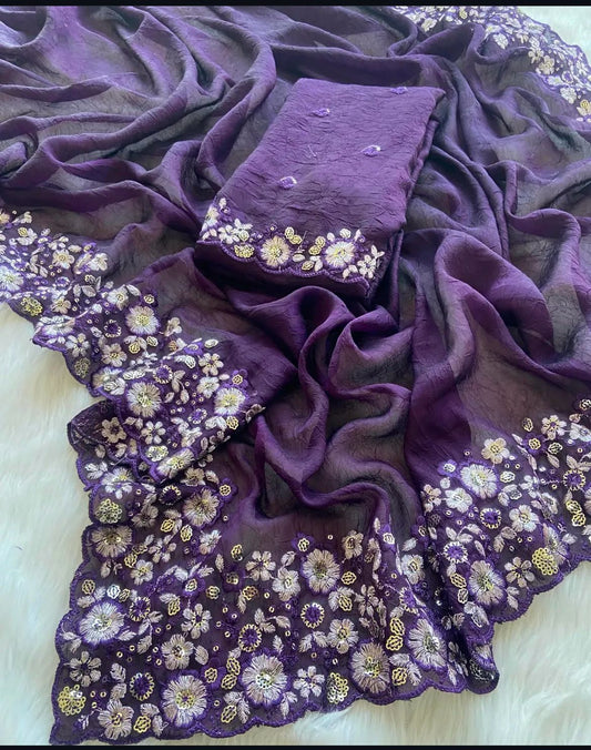 Subhadra - Silk Crush Saree with Sequin & Embroidery