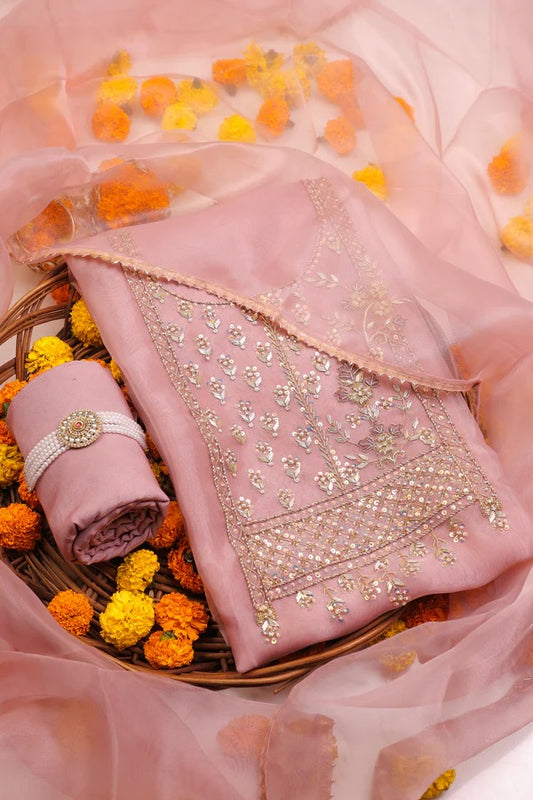 Organza Embroidary Suit - Pink
