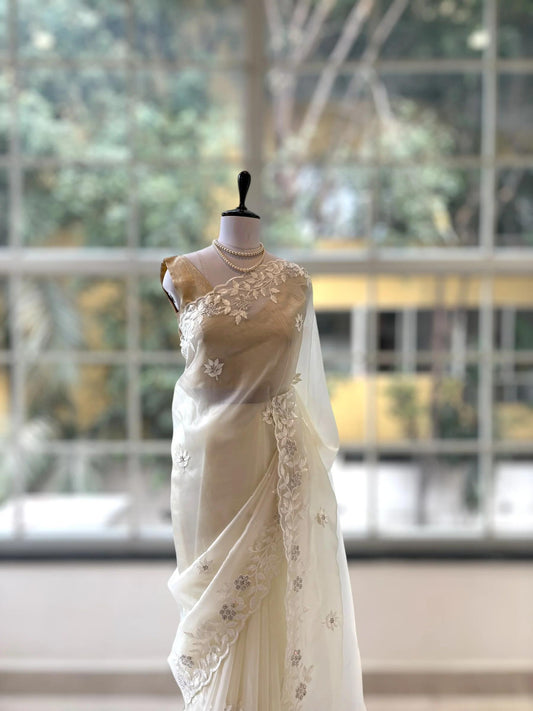 Shwetha - Pure Organza Saree with Thread & Siroski Work