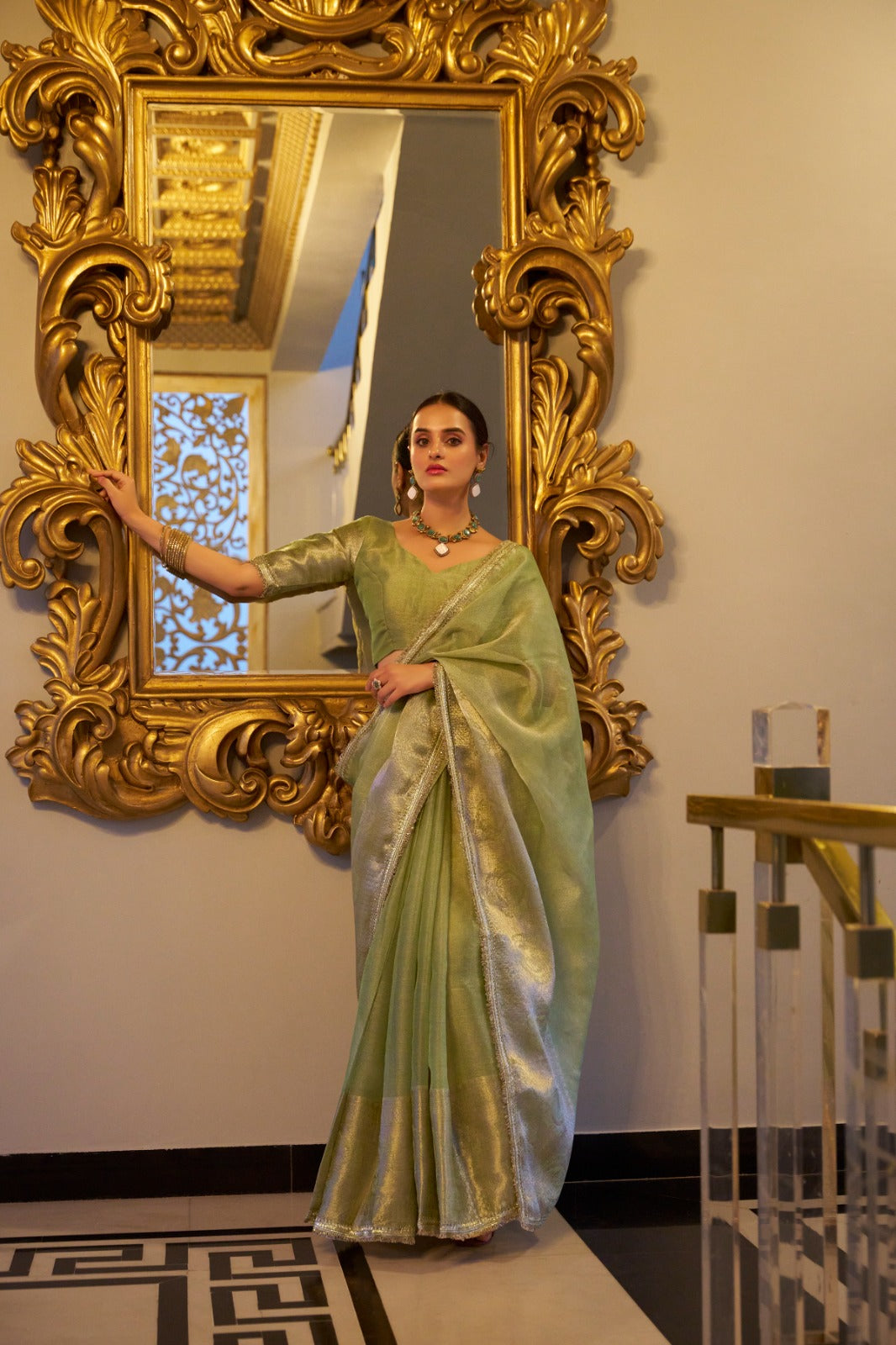 Vani - Green Tissue Shimmer Saree