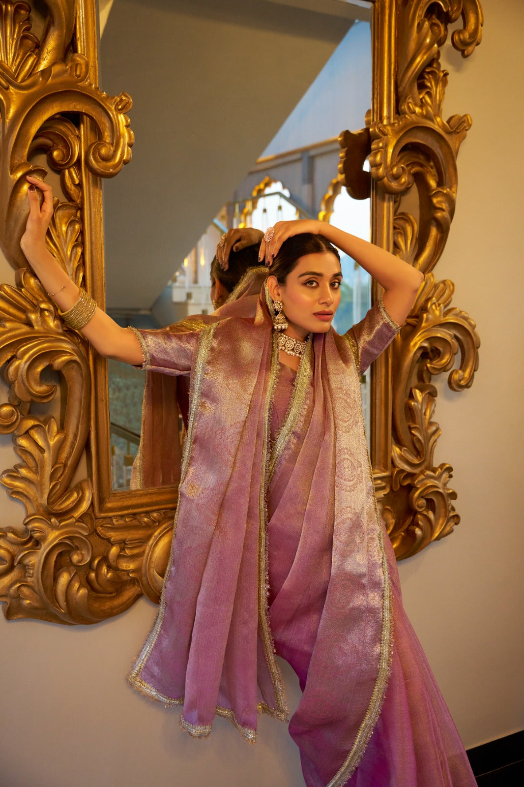 Vani - Pink Tissue Shimmer Saree