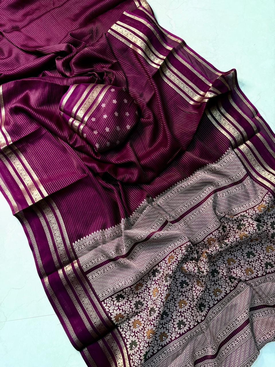Isha - Crepe Saree with Jacquard Zari Weaving