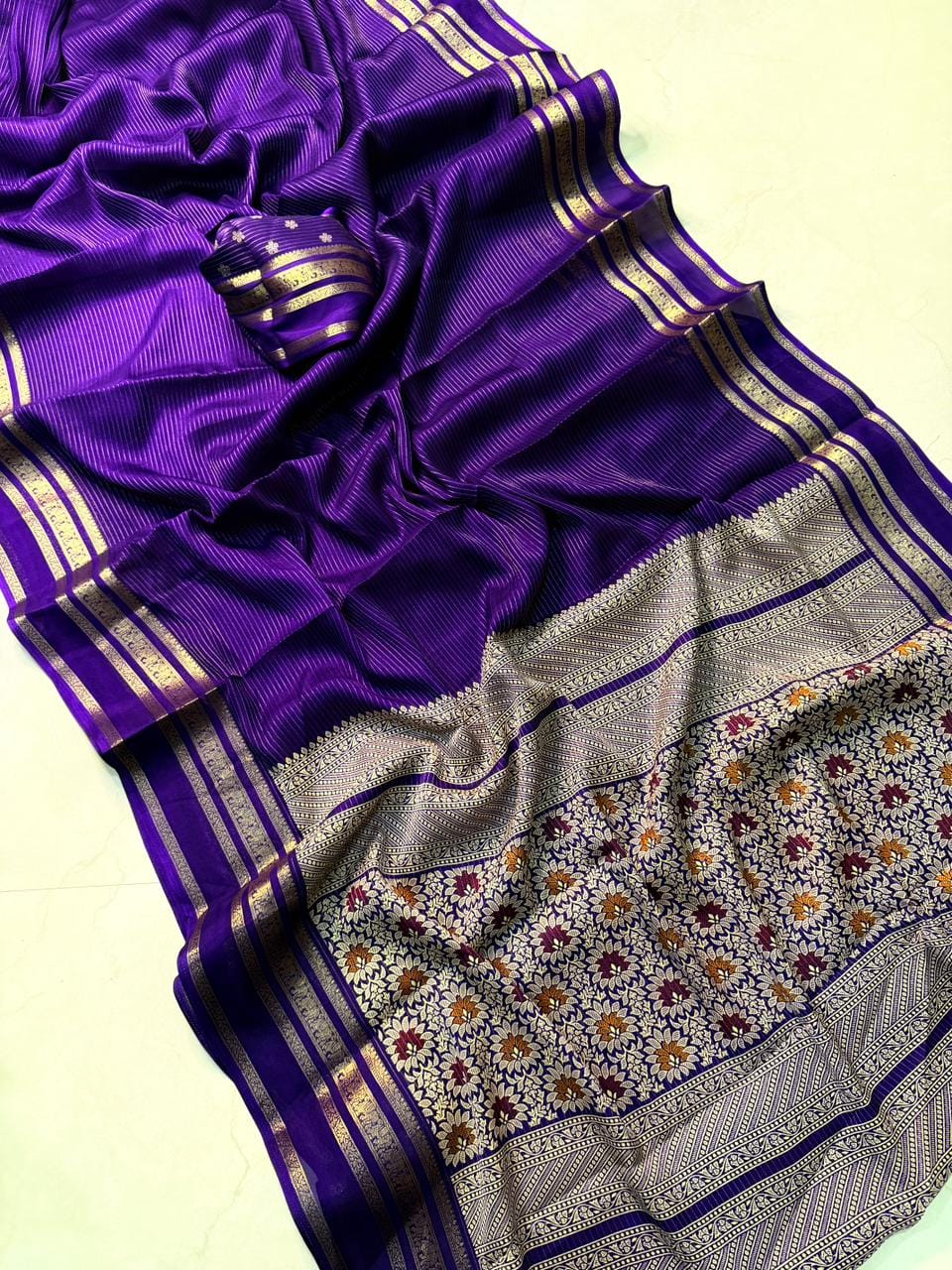 Isha - Crepe Saree with Jacquard Zari Weaving
